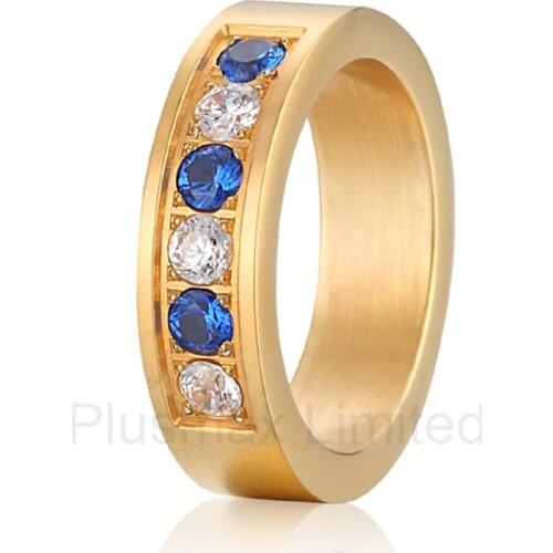 Anel de Casamento titanium satin surface gold color colorful stone titanium promise wedding band rings