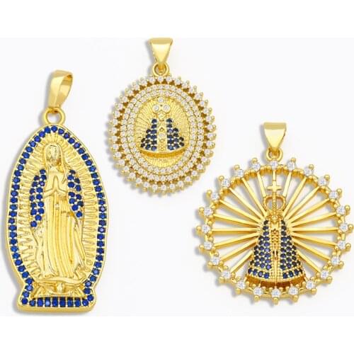 OCESRIO DIY Gold Virgin Mary Coin Pendant For Women Oval Pendant CZ Nacklace Pendant Jewelry Making Supplies pdta031