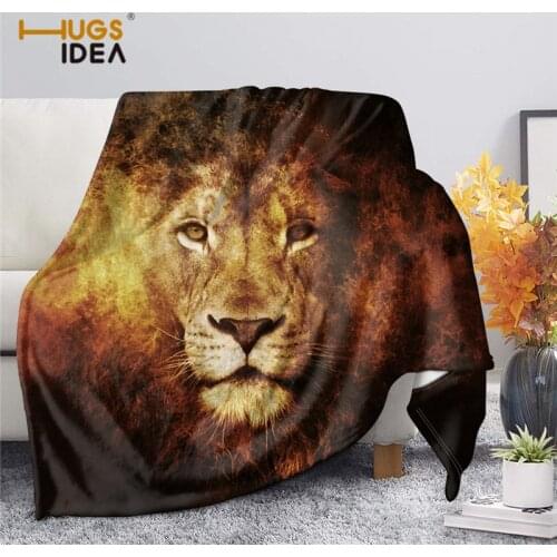 HUGSIDEA Blanket 3D Animal Lion Print Sherpa Blankets for Adult Throw Blanket Sofa Personalized Customized DIY Plush Thin Quilt