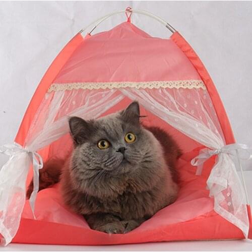 Pet Tent Bed For Cat House Cozy Pets For Pet Accessories Nest Summer Gauze Breathable Comfy Calming Cat Beds Pet Products