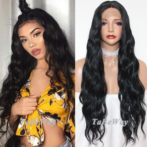 TaBeWay Lace Front Wigs Black Loose Wave Wig Heat Resistant Glueless Natural Long Wavy Synthetic Lace Front Wigs for Black Women