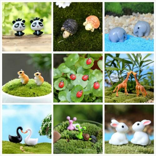 Resin Animals Rabbit Duck Miniatures Figurines Mini Craft Figurine Plant Pot Garden Ornament Miniature Fairy Garden Decor DIY