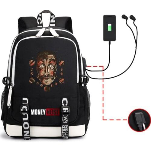 Backpack Women Student School Bag For Laptop Bagpack Girls With USB Charging House Of Paper La Casa De Papel Season Money Heist