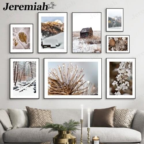 Nordic Winter Snow Mountain Room Canvas Painting Leaf House Forest Poster Modern Home Living Room Decoration Accessories