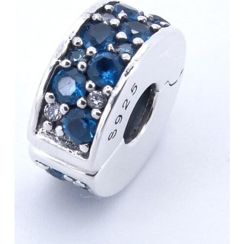 Blue Mosaic Shining Spacer Clip Charms Beads 925 Sterling Silver Jewelry DIY Fit Silver Charm Bracelet For Women
