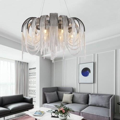 SHIJIA Modern Vintage Aluminium Chandelier Luxury Aluminium Chain Italian Chain Button Lighting for Home Hotel Restaurant Lamp