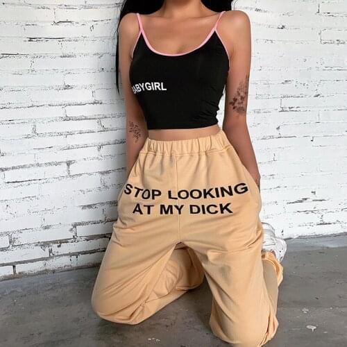 Sweatpants Women 2020 Fall Letters Printed Cotton Joggers High Waist Black Sport Pants Casual Loose Trousers Female Pantalon