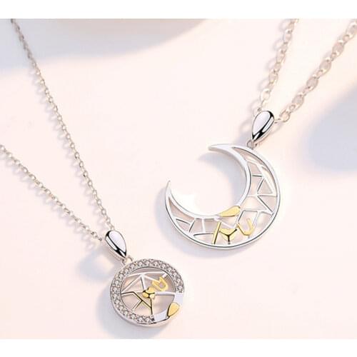 Stitching star and moon couple necklace female pair ins trend simple personality Japanese light luxury niche jewelry gift