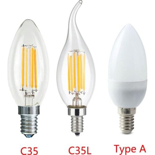 LED Bulb E14 220V 4W 8W 12W C35 C35L LED Filament Candle Bulb Candelabra Flame Bent Tip 20W 40W 60W Incandescent Equivalent lamp