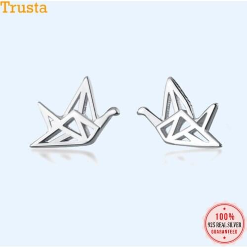 Trusta 2020 Authentic Fashion 925 Sterling Silver Sweet Hollow Papercranes Stud Earrings For Women Girls Kids Jewelry Gift DA572