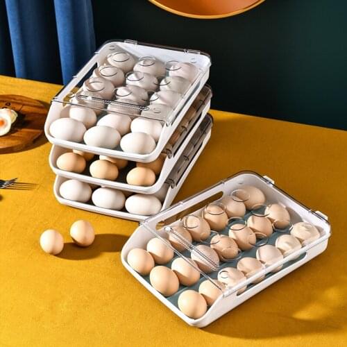 Creative Automatic Rolling Egg Box Kitchen Refrigerator Egg Storage Box Household Transparent Drawer Food Freezer Organizer