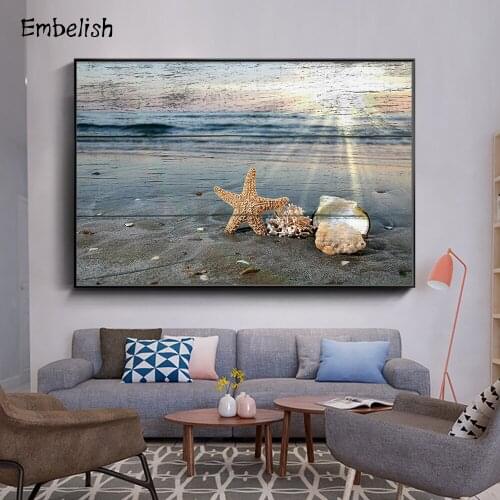 Embelish 1 Pieces Sunset Starfish And Seashells Srascape Wall Posters For Living Room Modern Home Decor HD Canvas Paintings