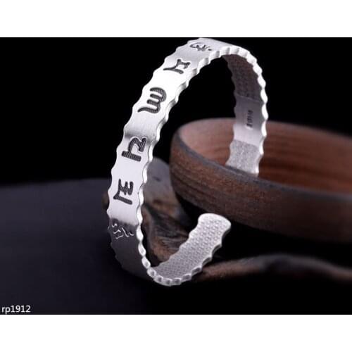 KJJEAXCMY Boutique jewelry Thai silver hand ornaments foot silver 999 lady opening Sanskrit six word mantra Buddhist bracelet