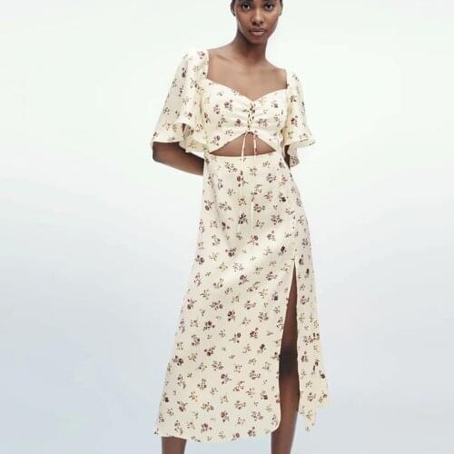 2021 New Summer Women Dress Floral Printed Loose Dress Ruffles Office Lady Party Vestido Elegant Girls Causal Outfits