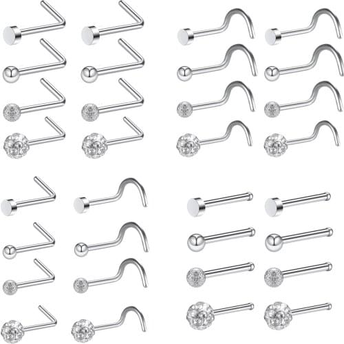 ZS 8PCS Set Stainless Steel Nose Studs And Rings 18G Surgical Steel Nose Naris Piercing Septum For Fashion Nose Piercing jewerly