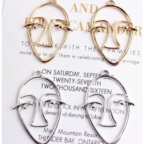 10pcs 30*40MM hollow out metal silver color face charms, fashion gold contour abstract art face pendants jewelry making dangle