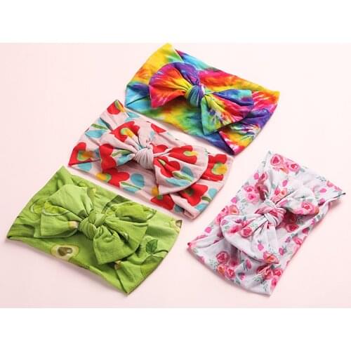 Bulk 100pc/lot 2020 New Floral Prints Nylon Baby Headbands,Tie Dye Hair Bows Nylon Bows Headband,Children Girls Hair Accessories