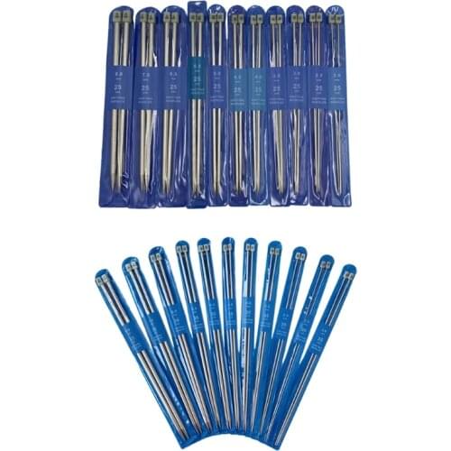 11 Pairs Stainless Steel Single Pointed Knitting Needle Set Sweater Weaving Tool PXPC