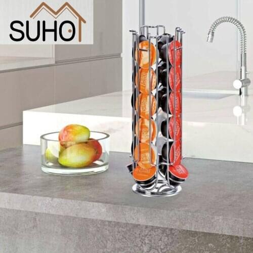 2021 Creative Metal Coffee Pods Holder Tower Chrome Plating Stand Coffee Capsule Storage Rack for 24pcs Dolce Gusto Capsule