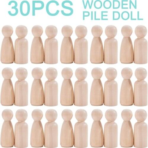 30pcs Wooden Peg Dolls Unfinished Crafts DIY Paint Stain Kids Party Favor Wedding Home Decor Wood Craft People