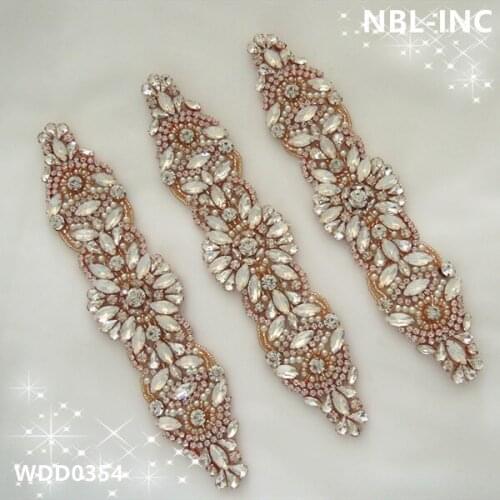 30pcs) Wholesale rose gold opal crystal bridal beaded rhinestone applique for wedding dresses sash garments belt WDD0354