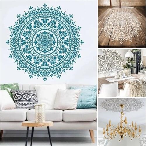 Mandala Auxiliary Painting Template Large Reusable Stencil for Floor Wall Tile Fabric Furniture Painting Accessory Free
