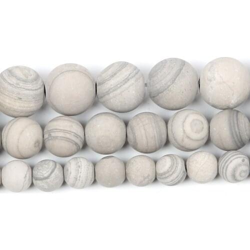 Natural Stone Frosted Grey Line Stripe Veins Charm Round Loose Beads For Jewelry Making Needlework Bracelet Diy Strand 4-12 MM