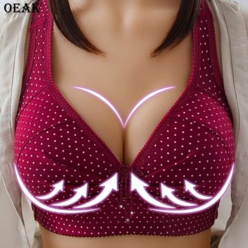 Oeak Women Back Buckle Cotton Bra Wire Free Plus Size Underwear Widened Shoulder Straps Brasieres Comfort Black Breast Cover