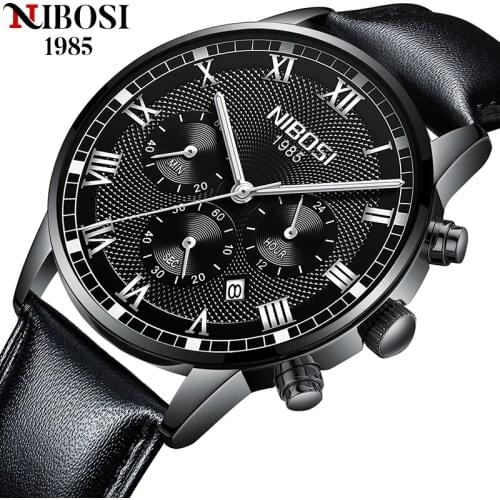 NIBOSI Brand Luxury Classic Watches Mens Retro Watch For Men Clock Genuine Leather Waterproof Military Wristwatch Reloj Hombre