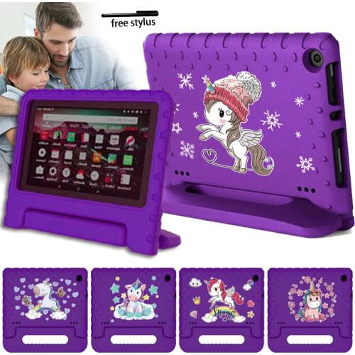 Case for Amazon Fire 7/Fire HD 8/Fire HD 8 Plus Drop Resistance Back Kickstand Kids EVA Safe Tablet Case + Free Stylus