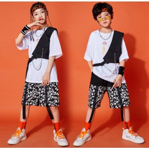 ChildrenS Hip Hop Dance Clothes Summer Boys Hip-Hop Personality Stage Costumes Jazz Modern Dance Clothes Street Wear DQS7505