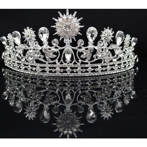 Luxury Rhinestone Beads Heart Bridal Tiaras Crown Silver Plated Crystal Diadem Crowns Headband Wedding Hair Accessories