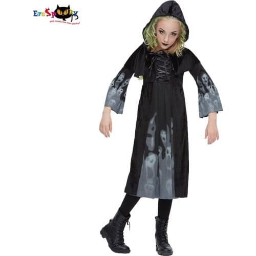 Eraspooky Horror Ghost Costume Dress For Girls Halloween Cosplay Kids Black Demon Witch Glow In The Dark Fancy Dress