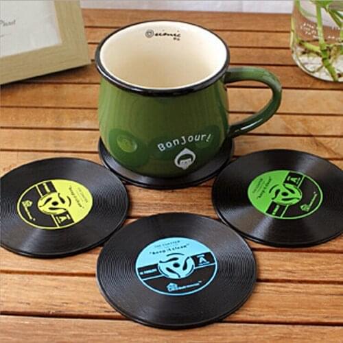 JX-LCLYL 4pcs Vintage Vinyl Record Coasters Cup Pad Table Bar Drinks Mat Silicone