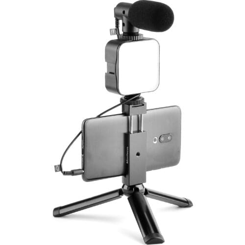 Vlogging Kit Phone Video Accessories Tripod LED Light Cellphone Shotgun Microphone for Mobile Phone Recording for YouTube Vlog