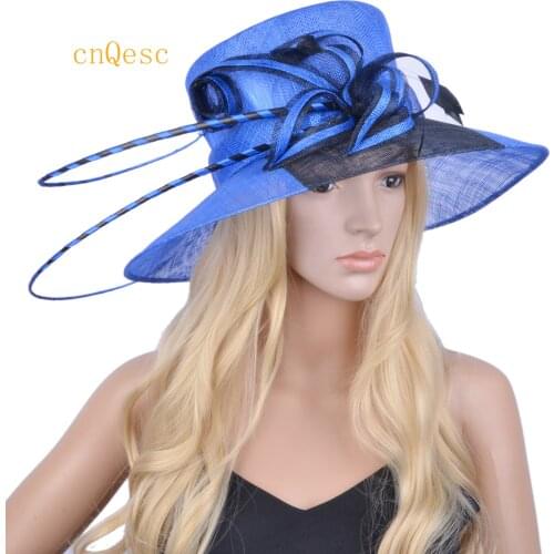 Royal black big brim sinamay hat for Kentucky derby