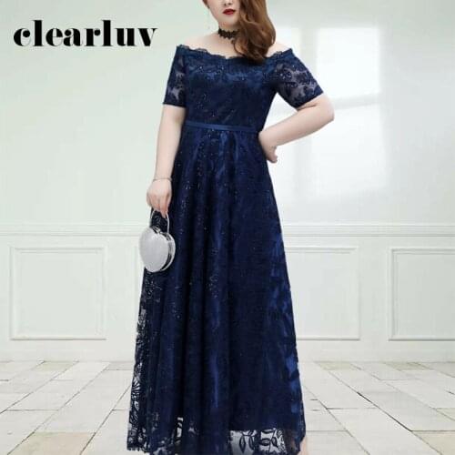 Lace A-Line Evening Dress DR1124 Off The Shoulder Robe De Soiree Navy Blue Women Party Dresses Shiny Sequin Elegant Gowns 2020