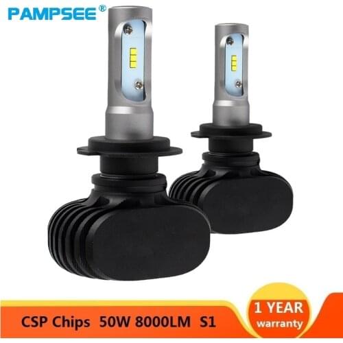 PAMPSEE 2Pcs CSP H8 H11 Lamp H4 Led H7 H1 H3 Car Headlight Bulbs For Auto S1 N1 H27 HB3 HB4 Led Automotive 12V 50W 8000LM 6000K