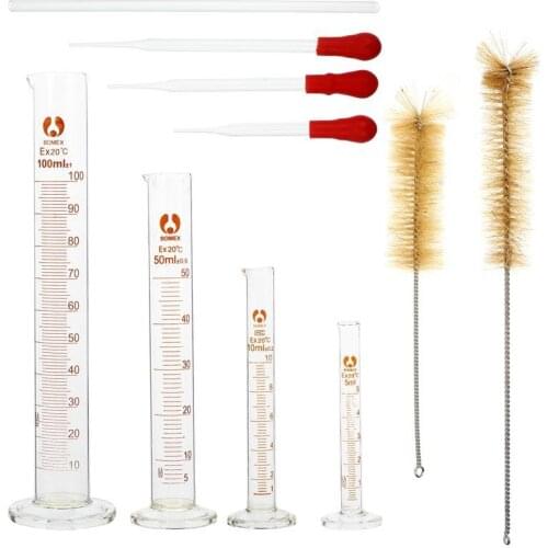 Hot Sale 4 Measuring Cylinder-5Ml 10Ml 50Ml 100Ml Premium Glass - Contains 2 Cleaning Brushes 3 Glass Pipettes 1Pc Glass Rod