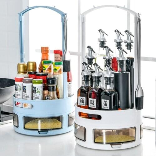 Multifunctional Kitchen Storage Rack 360 Degree Double-layer Rotating Seasoning Box Plastic Divided Cosmetics Organize Racks