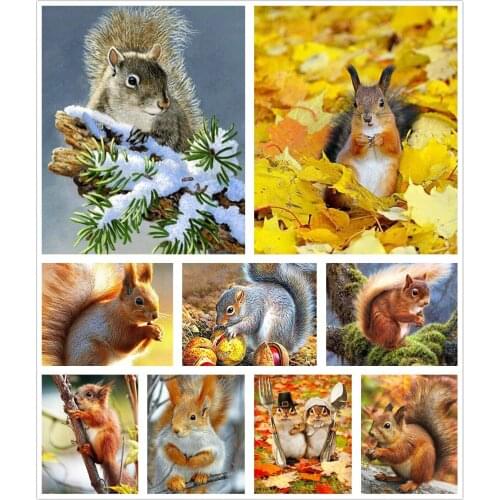 Animals Cute Little Squirrels 5D Diy Full Square and Round Diamond Painting Embroidery Cross Stitch Kit Wall Art Home Decor