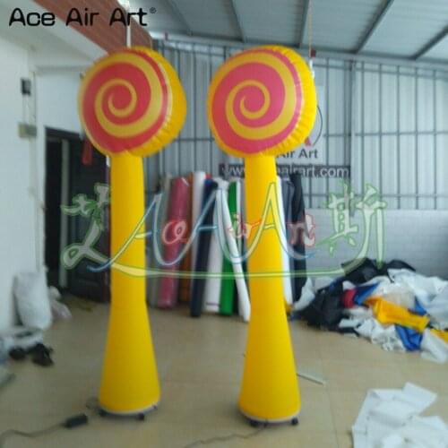 Printing designed inflatable lollipop model, sticky-pop replica with base and fan for Christmas decoration and advertising