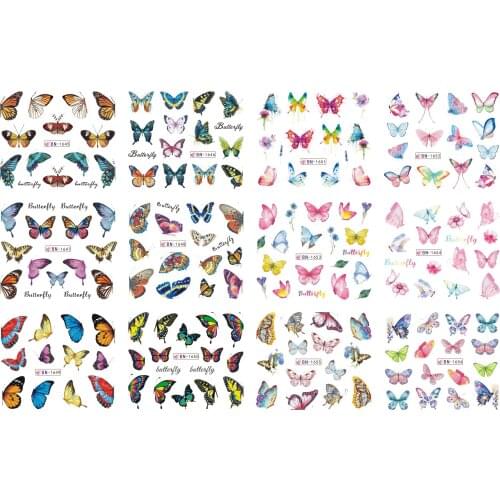 UPRETTEGO 12 PACKS / LOT NAIL ART BEAUTY WATER DECAL SLIDER NAIL STICKER FLORAL FLOWER BUTTERFLY COLORFUL INSECT BN1645-1656