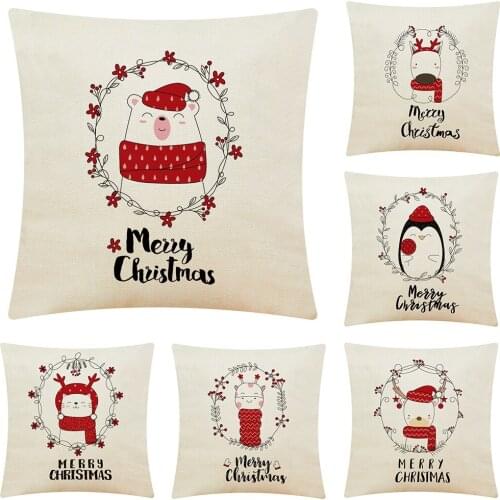 Cushion Cover Nordic Style Home Decor Cartoon Christmas Home Furnishing Cotton Linen Cover Car Sofa Pillow Kussenhoes 45x45cm