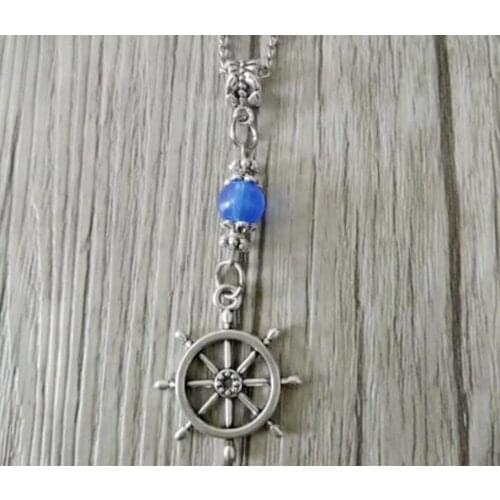 New Fashion Jewelry Vintage Punk style Nautical Rudder Pendant Multicolor beads Charms Pendant Necklace 60cm