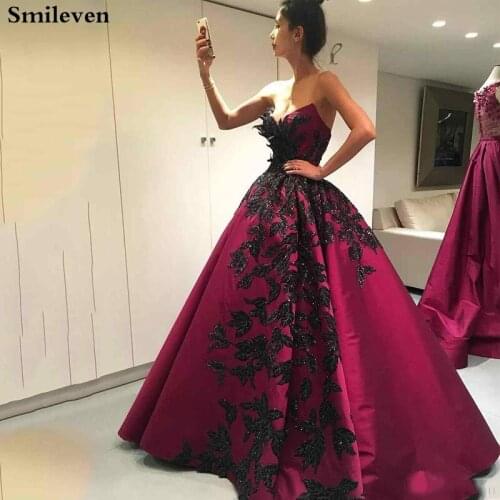 Smileven Formal Evening Dress Black Lace A Line Prom Gowns V Neck Evening Party Dress Robe De Soiree