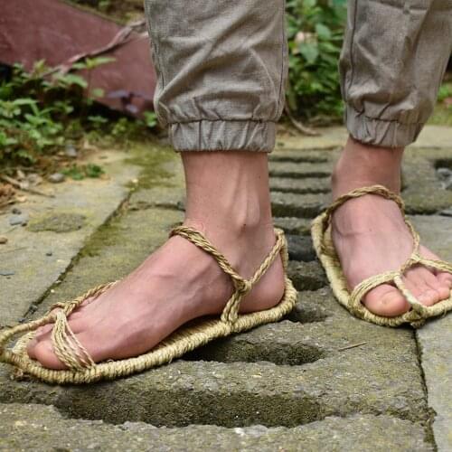 2019 new linen straw shoes hand-knitted mens summer sandals retro collection shoes comfortable couple slippers XL 37-48 TB