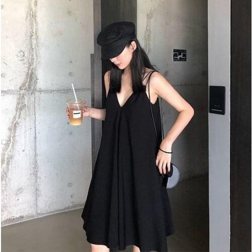 French Retro Deep V Neck Sexy Mini Dress Summer Spaghetti Strap Dress Backless Loose Party Dresses Elegant Female Black Dress