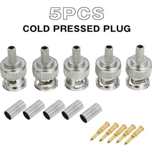 5Pcs/pack BNC Male Plug Connector RG58 RF Coax Cable Straight Connecter RG58 RG-58 Coax Crimp Plugs for CCTV