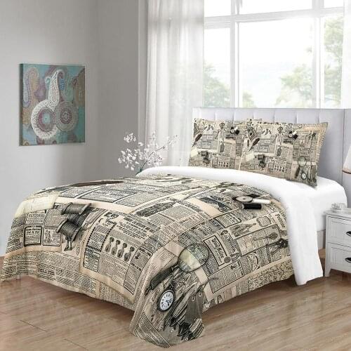 Home Furnishing Retro Art Newspaper Printed Adult Quilt Set Supplies and Pillowcases King Size Single Double Bedroom Bed Cover